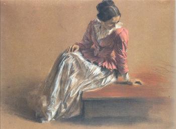 阿道夫 馮 門採爾 Costume Study of a Seated Woman, The Artist's Sister Emilie